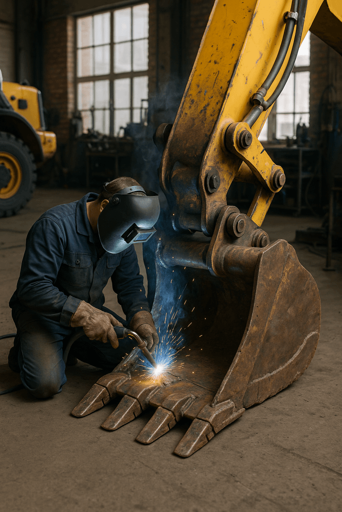 Профессиональный ремонт ковша для МТЗ, Амкодор и спецтехники: сварка трещин, наплавка, расточка проушин, замена зубьев. Выезд и цех. Гарантия.